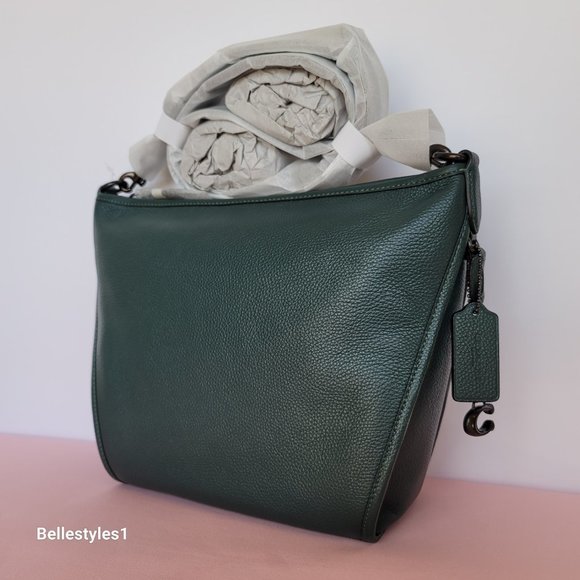 COACH Small Dufflette “C” Charm Polished Pebbled Leather Crossbody- Forest Color - Picture 4 of 16